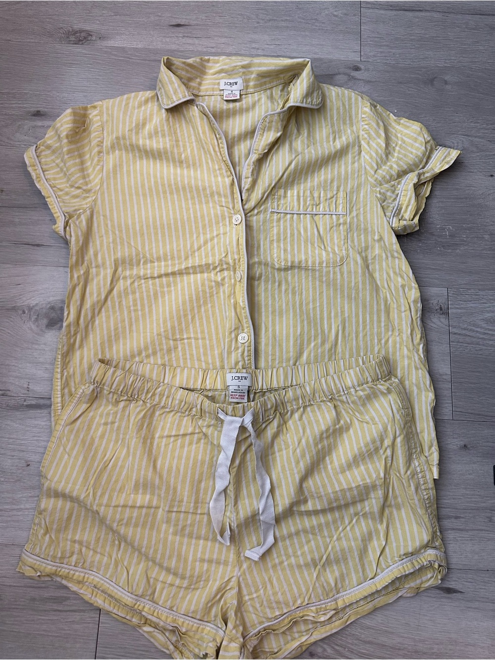 J. Crew Yellow & White Striped Short Pajama Set